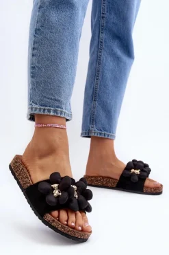 Boto Klapki Damskie Klasyczne*Klapki Damskie Z Ozdobami Czarne Bunlia