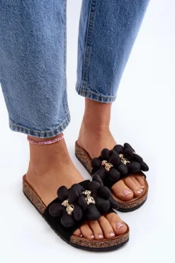 Boto Klapki Damskie Klasyczne*Klapki Damskie Z Ozdobami Czarne Bunlia