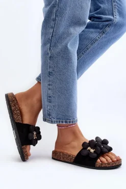 Boto Klapki Damskie Klasyczne*Klapki Damskie Z Ozdobami Czarne Bunlia