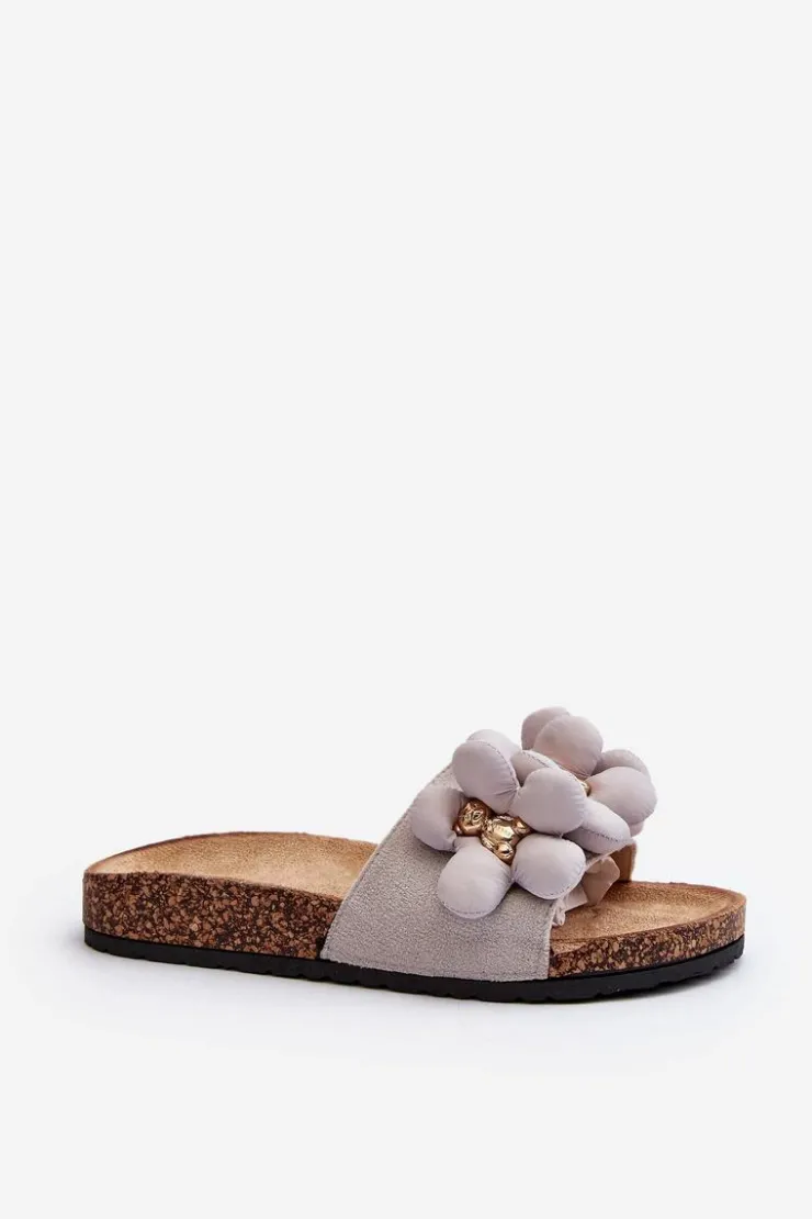 Outlet Boto Klapki Damskie Z Ozdobami Szare Bunlia Szary