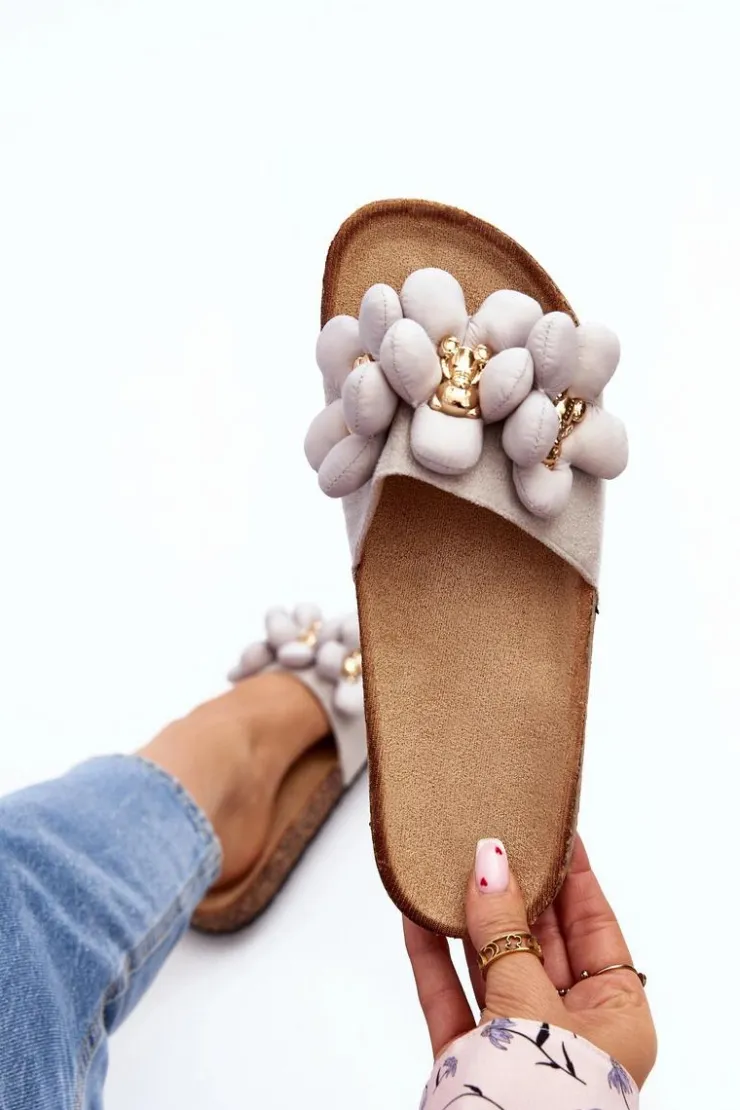 Outlet Boto Klapki Damskie Z Ozdobami Szare Bunlia Szary