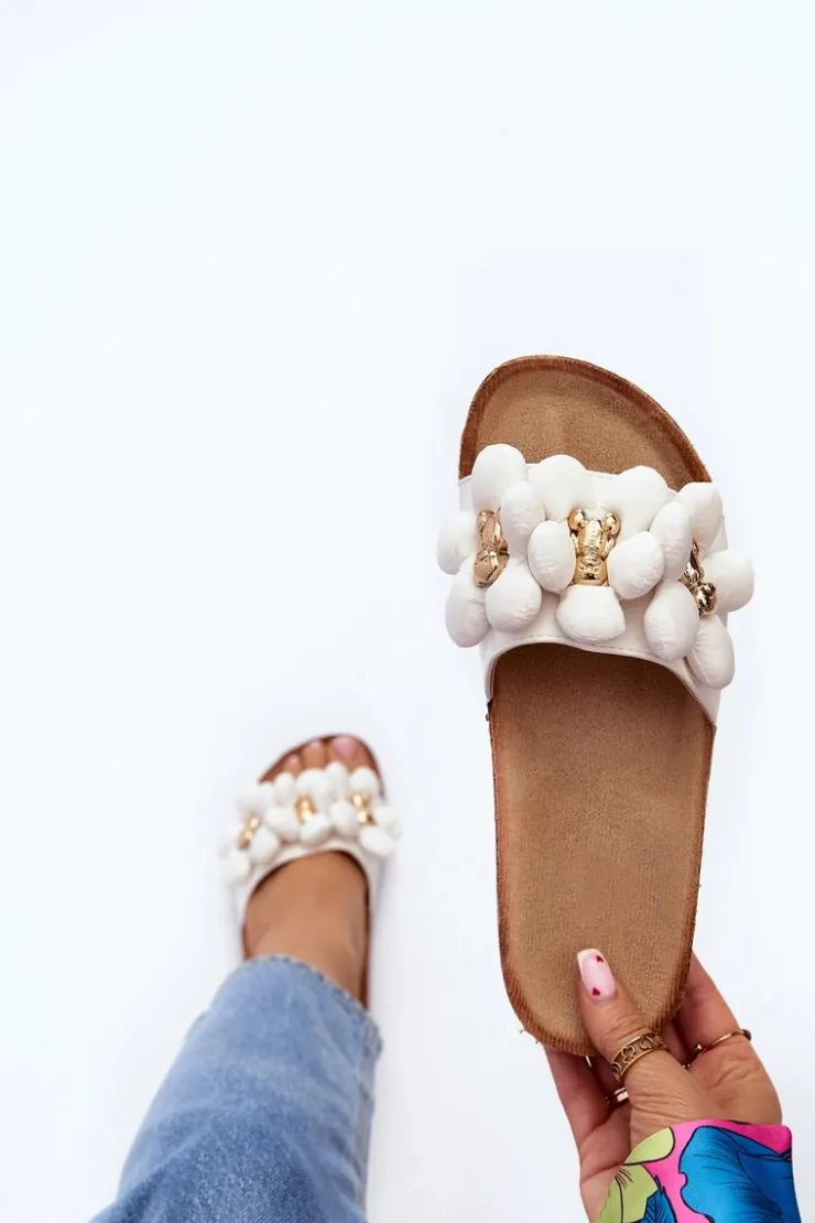 Damskie Boto Klapki Damskie Z Ozdobami Białe Bunlia