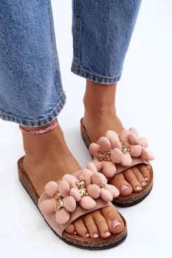 Clearance Boto Klapki Damskie Z Ozdobami Różowe Bunlia Różowy