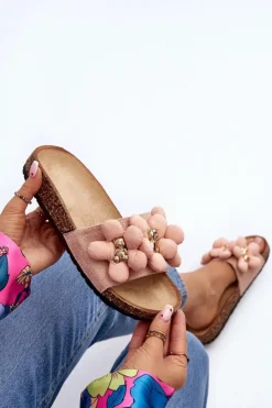 Clearance Boto Klapki Damskie Z Ozdobami Różowe Bunlia Różowy