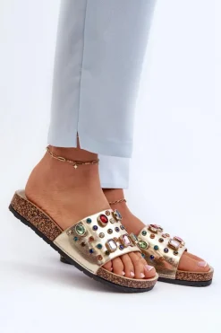 Damskie Damskie buty S.Barski Klapki Damskie Z Ozdobami S.Barski MY122 Złote