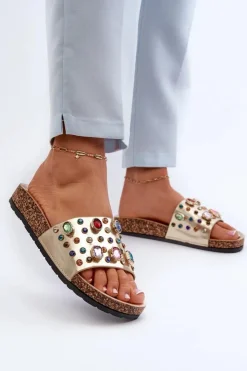 Damskie Damskie buty S.Barski Klapki Damskie Z Ozdobami S.Barski MY122 Złote