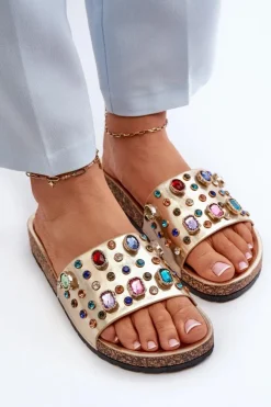 Damskie Damskie buty S.Barski Klapki Damskie Z Ozdobami S.Barski MY122 Złote