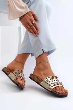 Damskie Damskie buty S.Barski Klapki Damskie Z Ozdobami S.Barski MY122 Złote