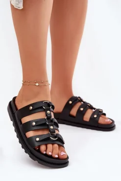 Outlet Boto Klapki Damskie Z Paskami Czarne Pasiriela Czarny