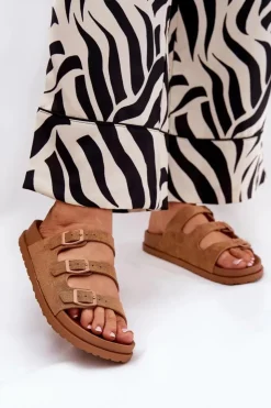 Boto Klapki Korkowe|Klapki Na Platformie*Klapki Damskie Z Paskami I Klamrami Camel Uliri Brązowy