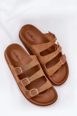 Boto Klapki Korkowe|Klapki Na Platformie*Klapki Damskie Z Paskami I Klamrami Camel Uliri Brązowy