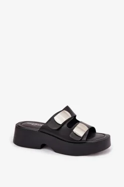 Boto Klapki Na Platformie|Klapki Damskie Klasyczne*Klapki Damskie Z Paskami Eko Skórzane Czarne Falenisse