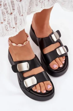 Boto Klapki Na Platformie|Klapki Damskie Klasyczne*Klapki Damskie Z Paskami Eko Skórzane Czarne Falenisse