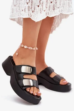 Boto Klapki Na Platformie|Klapki Damskie Klasyczne*Klapki Damskie Z Paskami Eko Skórzane Czarne Falenisse