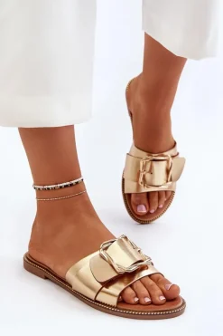 Damskie Boto Klapki Damskie Z Paskiem I Klamrą Złote Opahiri