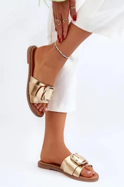 Damskie Boto Klapki Damskie Z Paskiem I Klamrą Złote Opahiri