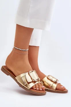 Damskie Boto Klapki Damskie Z Paskiem I Klamrą Złote Opahiri