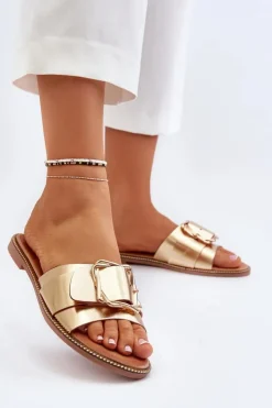 Damskie Boto Klapki Damskie Z Paskiem I Klamrą Złote Opahiri