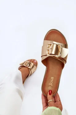 Damskie Boto Klapki Damskie Z Paskiem I Klamrą Złote Opahiri