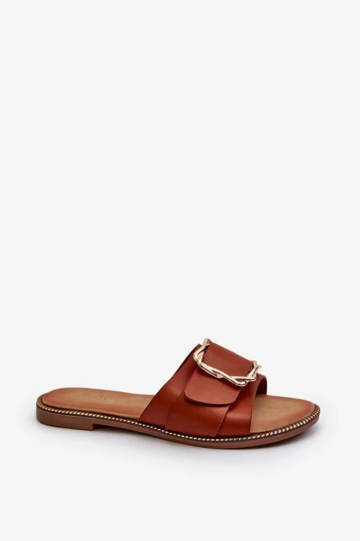 Sale Boto Klapki Damskie Z Paskiem I Klamrą Camel Opahiri