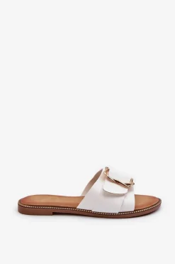 Discount Boto Klapki Damskie Z Paskiem I Klamrą Białe Opahiri