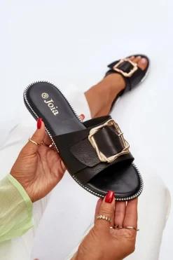 Boto Klapki Damskie Klasyczne*Klapki Damskie Z Paskiem I Klamrą Czarne Opahiri