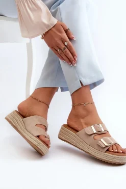 Damskie Boto Klapki Damskie Z Plecionką Eko Zamszowe Beżowe Zaloemi