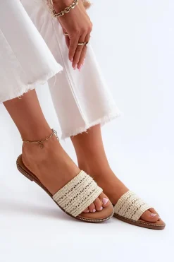 Damskie Boto Klapki Damskie Z Plecionką Na Płaskim Obcasie Jasnobeżowe Radians