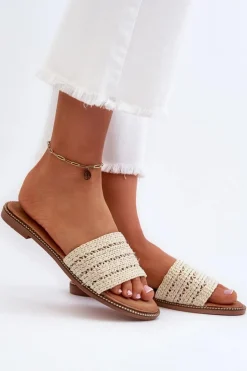 Damskie Boto Klapki Damskie Z Plecionką Na Płaskim Obcasie Jasnobeżowe Radians