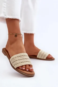 Damskie Boto Klapki Damskie Z Plecionką Na Płaskim Obcasie Jasnobeżowe Radians