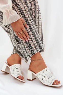 Boto Klapki Na Obcasie|Klapki Damskie Klasyczne*Klapki Damskie Z Plecionką Na Obcasie Białe Ciariloria Biały