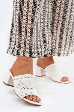 Boto Klapki Na Obcasie|Klapki Damskie Klasyczne*Klapki Damskie Z Plecionką Na Obcasie Białe Ciariloria Biały