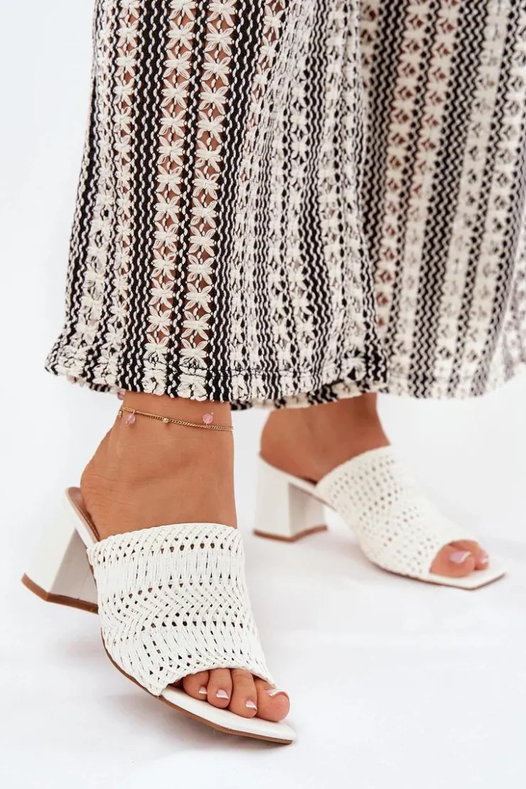 Boto Klapki Na Obcasie|Klapki Damskie Klasyczne*Klapki Damskie Z Plecionką Na Obcasie Białe Ciariloria Biały