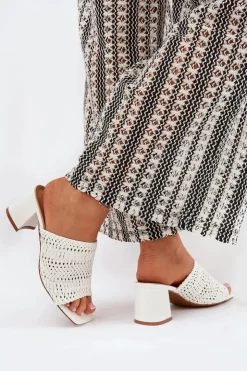 Boto Klapki Na Obcasie|Klapki Damskie Klasyczne*Klapki Damskie Z Plecionką Na Obcasie Białe Ciariloria Biały