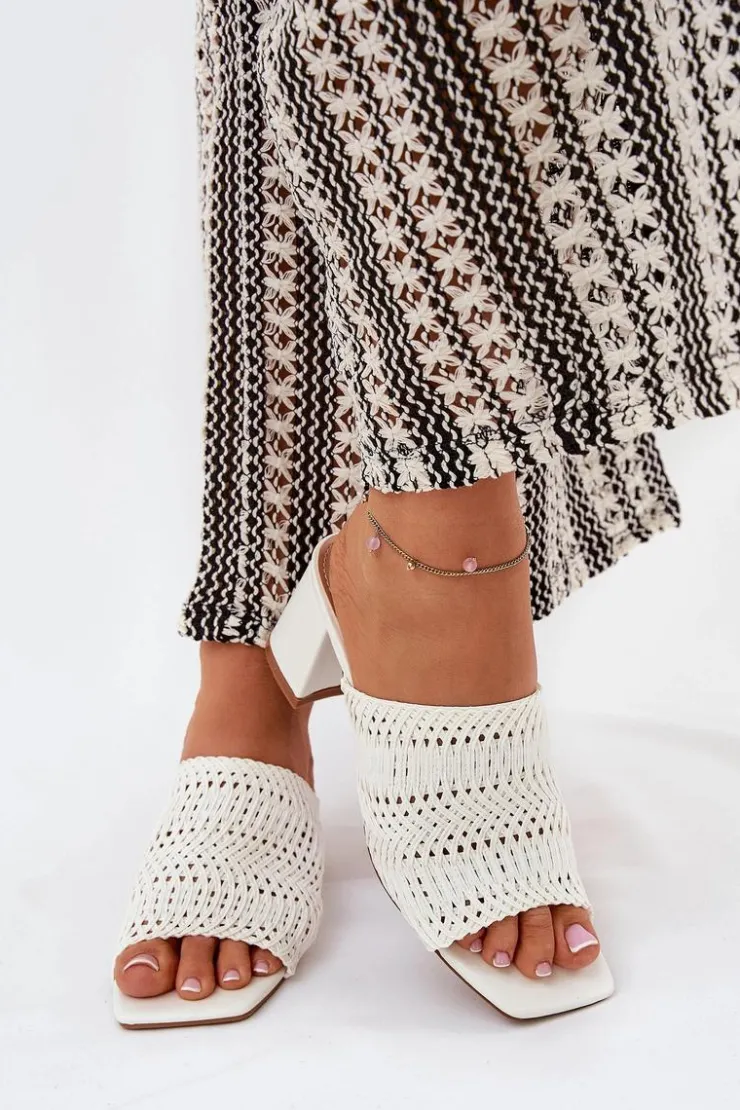 Boto Klapki Na Obcasie|Klapki Damskie Klasyczne*Klapki Damskie Z Plecionką Na Obcasie Białe Ciariloria Biały