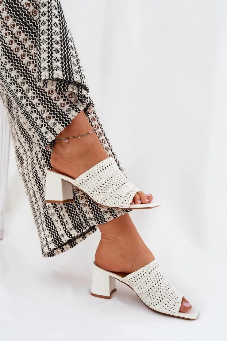 Boto Klapki Na Obcasie|Klapki Damskie Klasyczne*Klapki Damskie Z Plecionką Na Obcasie Białe Ciariloria Biały