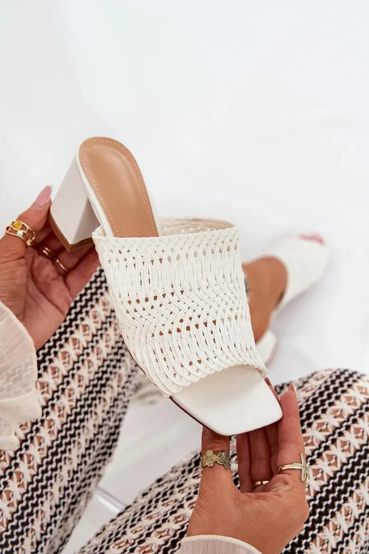 Boto Klapki Na Obcasie|Klapki Damskie Klasyczne*Klapki Damskie Z Plecionką Na Obcasie Białe Ciariloria Biały