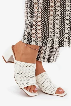 Boto Klapki Na Obcasie|Klapki Damskie Klasyczne*Klapki Damskie Z Plecionką Na Obcasie Białe Ciariloria Biały