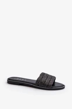 Online Boto Klapki Damskie Z Plecionką Na Płaskim Obcasie Czarne Radians