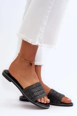 Online Boto Klapki Damskie Z Plecionką Na Płaskim Obcasie Czarne Radians