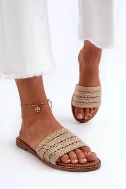 Boto Klapki Damskie Klasyczne*Klapki Damskie Z Plecionką Na Płaskim Obcasie Beżowe Radians