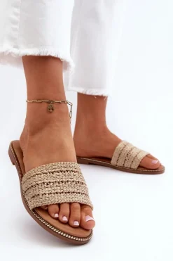 Boto Klapki Damskie Klasyczne*Klapki Damskie Z Plecionką Na Płaskim Obcasie Beżowe Radians