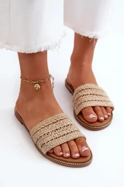 Boto Klapki Damskie Klasyczne*Klapki Damskie Z Plecionką Na Płaskim Obcasie Beżowe Radians