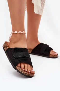 Online Boto Klapki Damskie Z Rzepem Na Korkowej Platformie Czarne Baylin Czarny