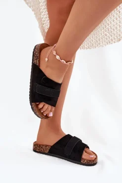 Online Boto Klapki Damskie Z Rzepem Na Korkowej Platformie Czarne Baylin Czarny