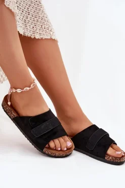 Online Boto Klapki Damskie Z Rzepem Na Korkowej Platformie Czarne Baylin Czarny