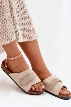 Boto Klapki Korkowe|Klapki Damskie Klasyczne*Klapki Damskie Z Rzepem Na Korkowej Platformie Beżowe Baylin