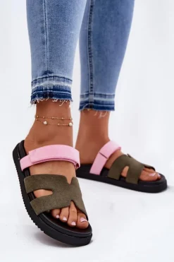 Damskie Buty damskie Vinceza Klapki Damskie Z Rzepem Vinceza 17401 Zielono-Różowe