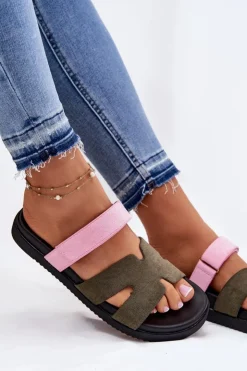 Damskie Buty damskie Vinceza Klapki Damskie Z Rzepem Vinceza 17401 Zielono-Różowe