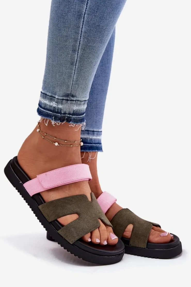 Damskie Buty damskie Vinceza Klapki Damskie Z Rzepem Vinceza 17401 Zielono-Różowe